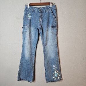 Vtg Blue Heart Girls Blue Jeans Size 14 Embroidered Flower Straight‎ Leg